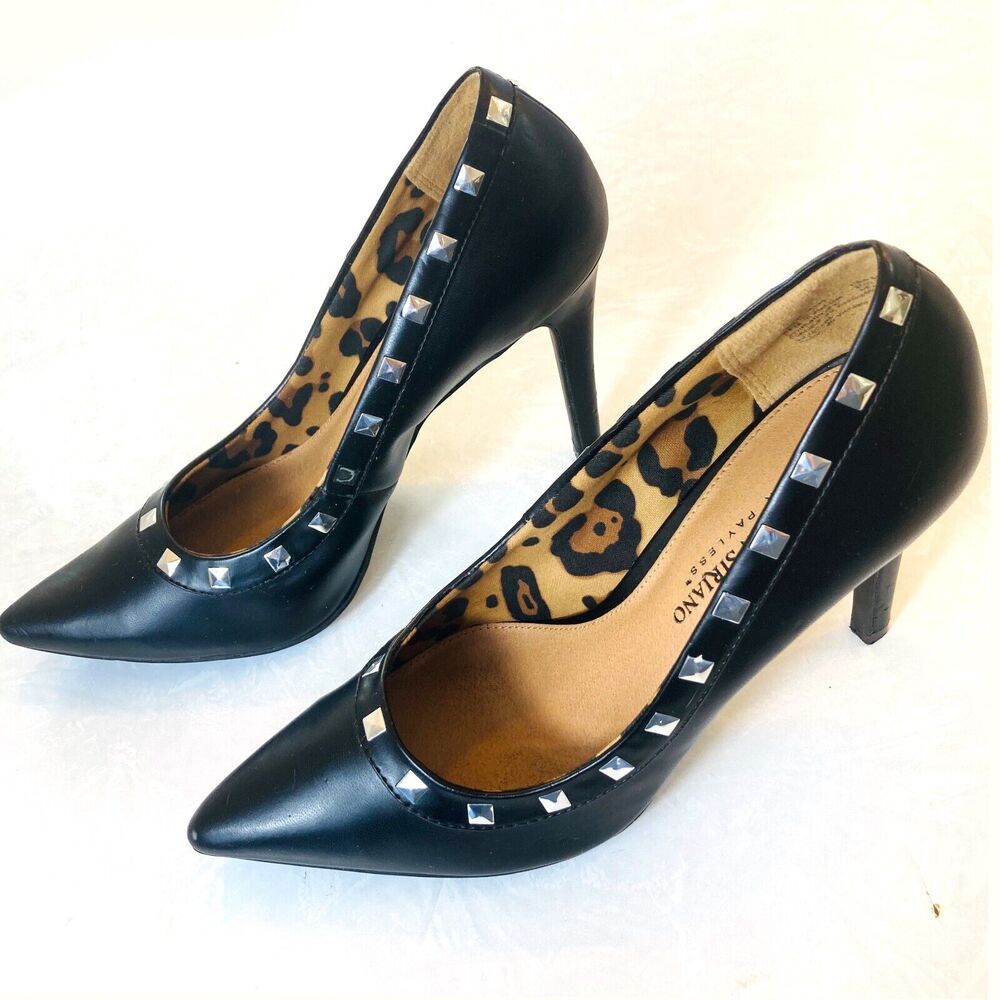 Studded Stiletto Heels Black Pointed Toe Christian Siriano 8.5 Edgy Glam Retro